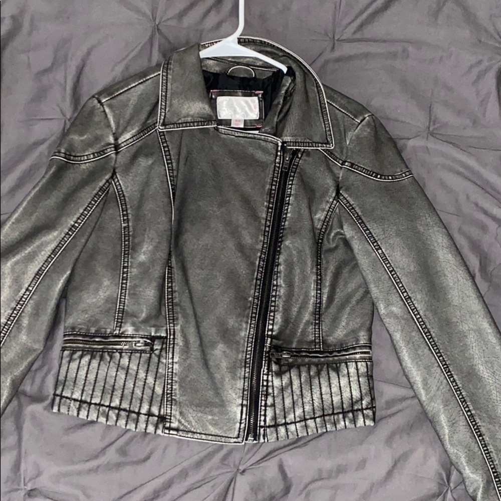 Grey Faux Leather Jacket